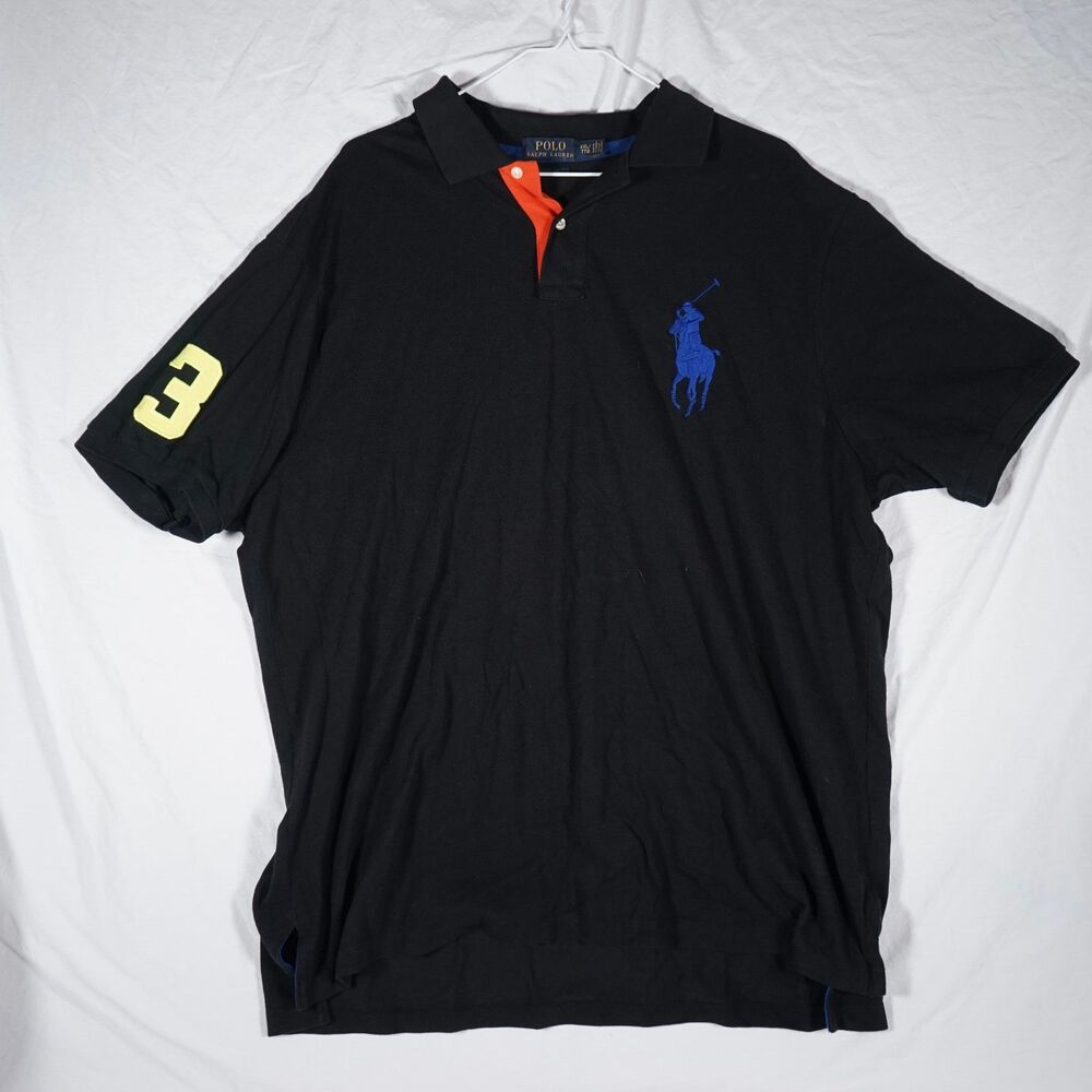 Polo Ralph Lauren Big Pony Polo Shirt Black Blue Yellow Number 3 XXL